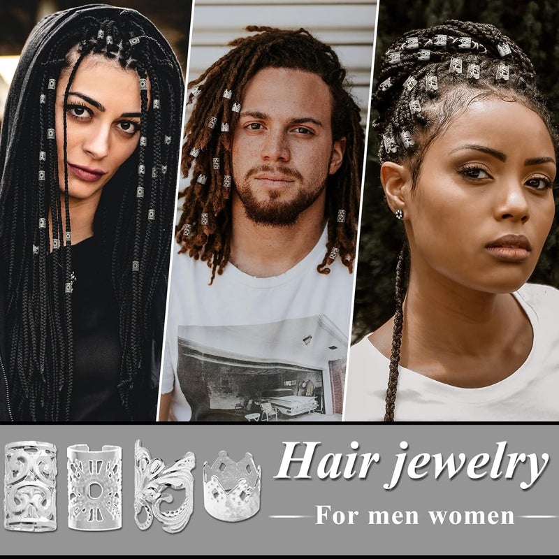 Fscwlmon 260 Pcs Hair Jewelry for Braids,Hair Beads Accessories for Dreadlock,Metal Hair Clips Cuffs Rings,Loc Rave Hair Charm Decorations Adjustable Kits for Men Women - Image 3